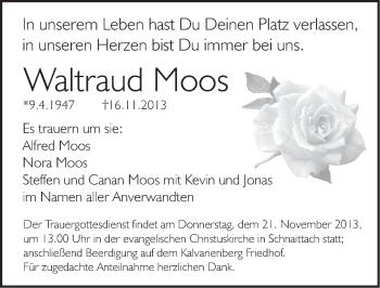 Traueranzeige von Waltraud Moos von Pegnitz-Zeitung